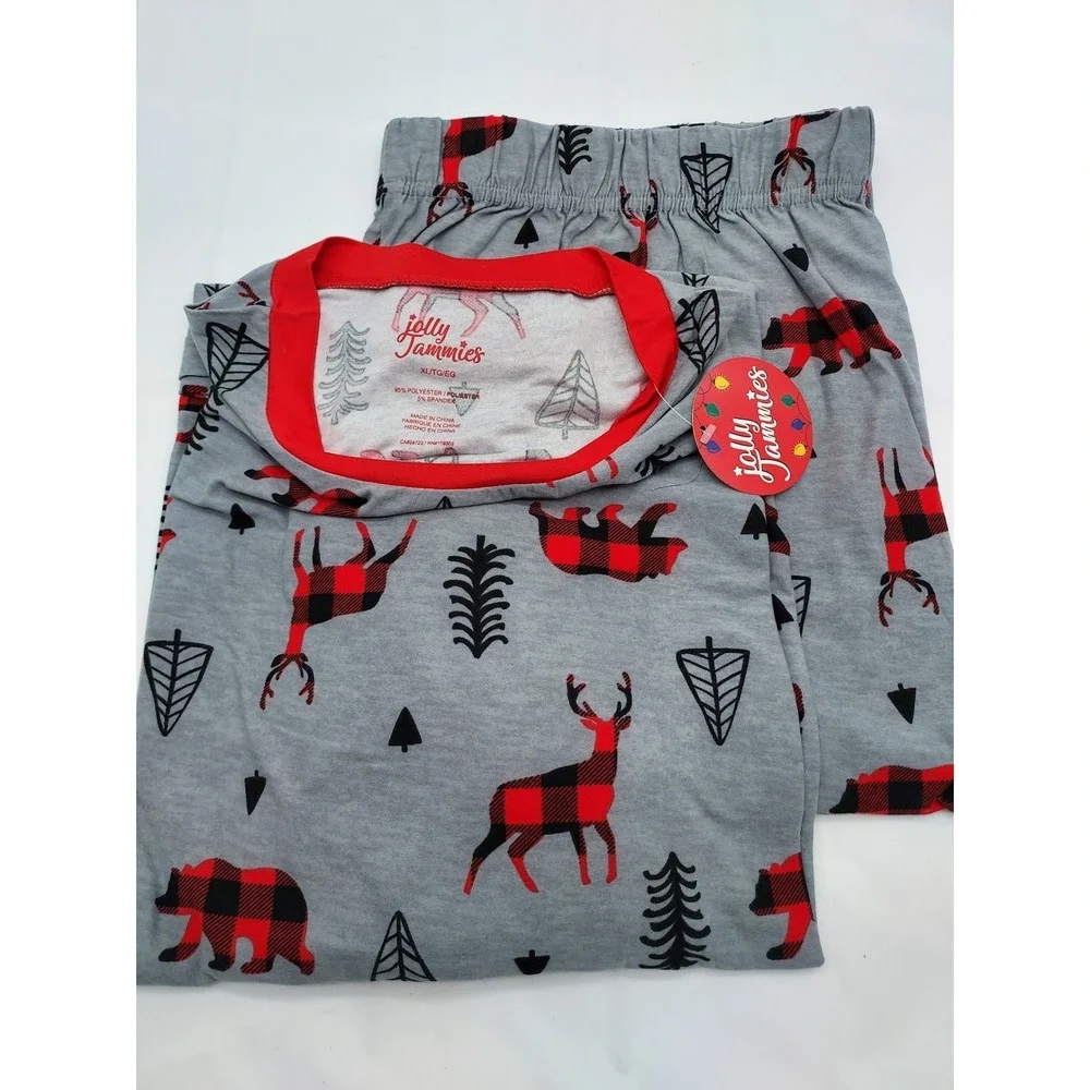 Jolly Jammies‎ XL Buffalo Plaid Bear Deer Tree Pajama Set Womens Loungewear